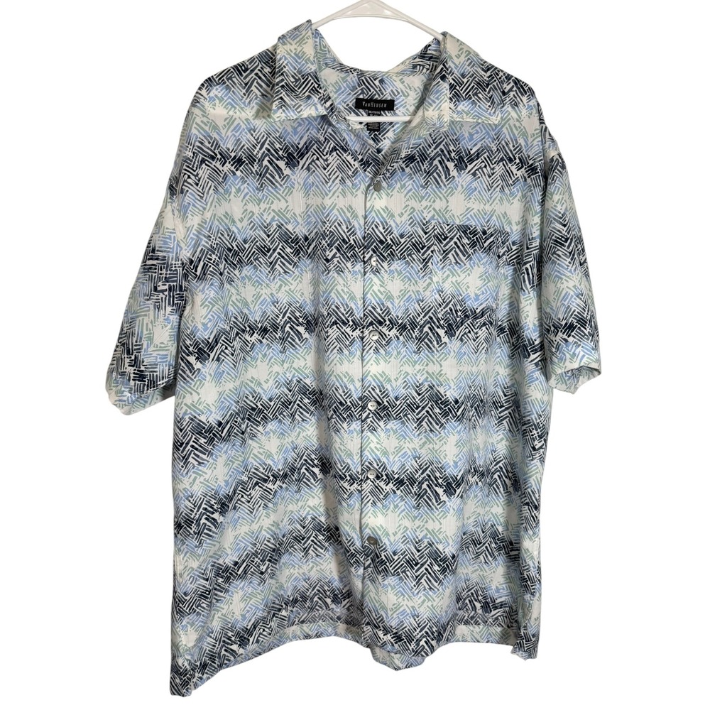 Van Heusen XXL Blue Green Abstract Short Sleeve Button Down Shirt Resort Dadcore
